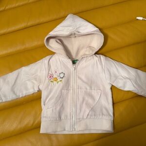 White Hooded Baby belbol Jacket with Floral Embroidery sz 6mns